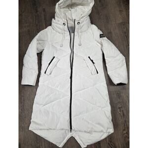 NVLT Water Repellent Hooded Down Coat Off-White Black Puffer Long Medium
